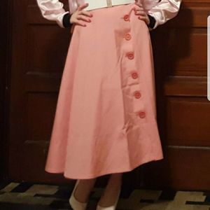 Bubblegum pink vintage midi skirt with pink button